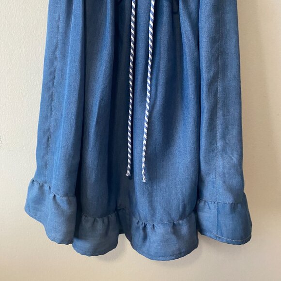 Handmade Children's Blue Upcycled Lyocell Front Tie Ruffle Dress - Picture 9 of 15
